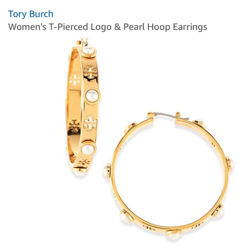 Tory Burch pierced T pearl hoops